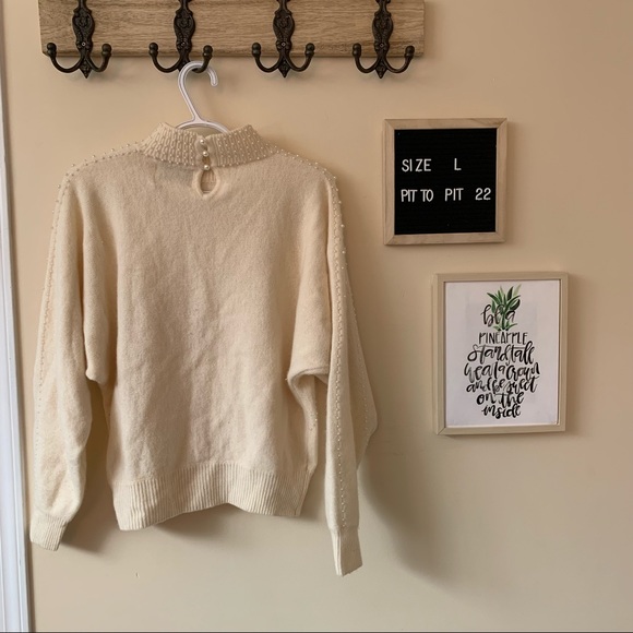 Ivory Mockneck Sweater with Pearl Beads - Picture 2 of 4